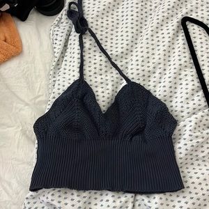 navy crochet crop top